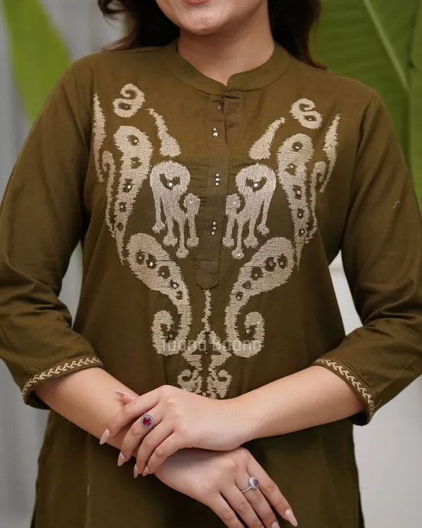 Olive_Green_Embroidered_Co-Ord_Set_for_Women_|_Stylish_Kurti_&_Pant_Set