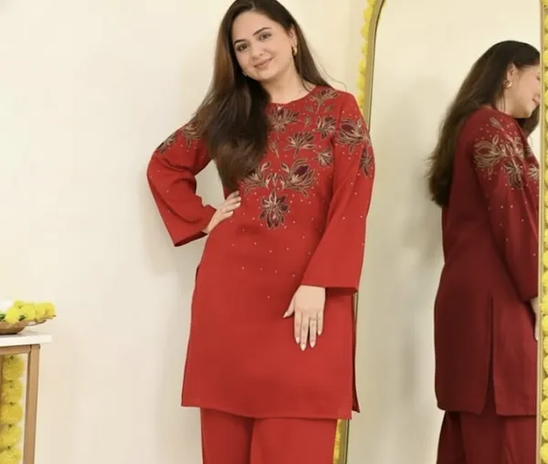 Red_Embroidered_Kurti_Pant_Set_For_Women_|_Elegant_Festive_&_Casual_Wear_Co-Ord_Set