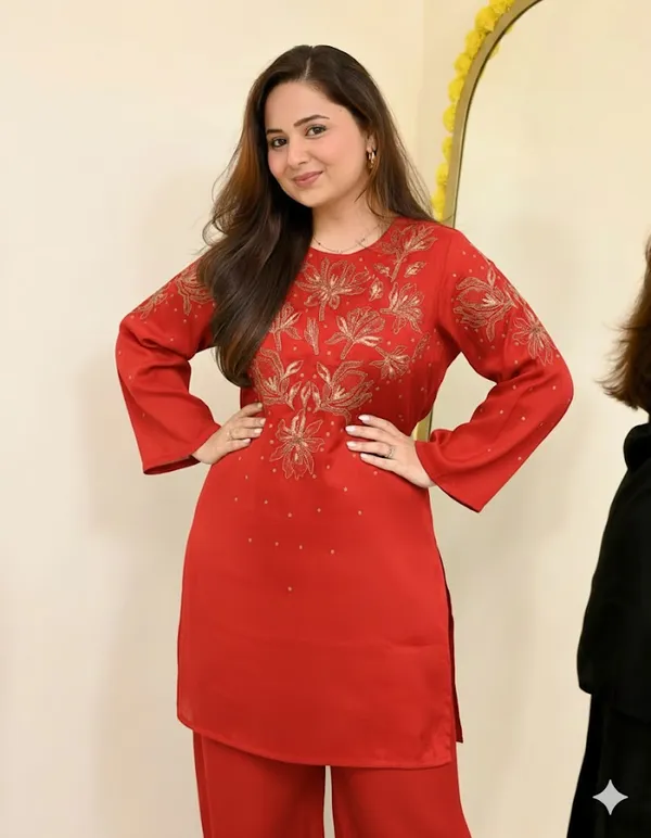 Red_Embroidered_Kurti_Pant_Set_For_Women_|_Elegant_Festive_&_Casual_Wear_Co-Ord_Set