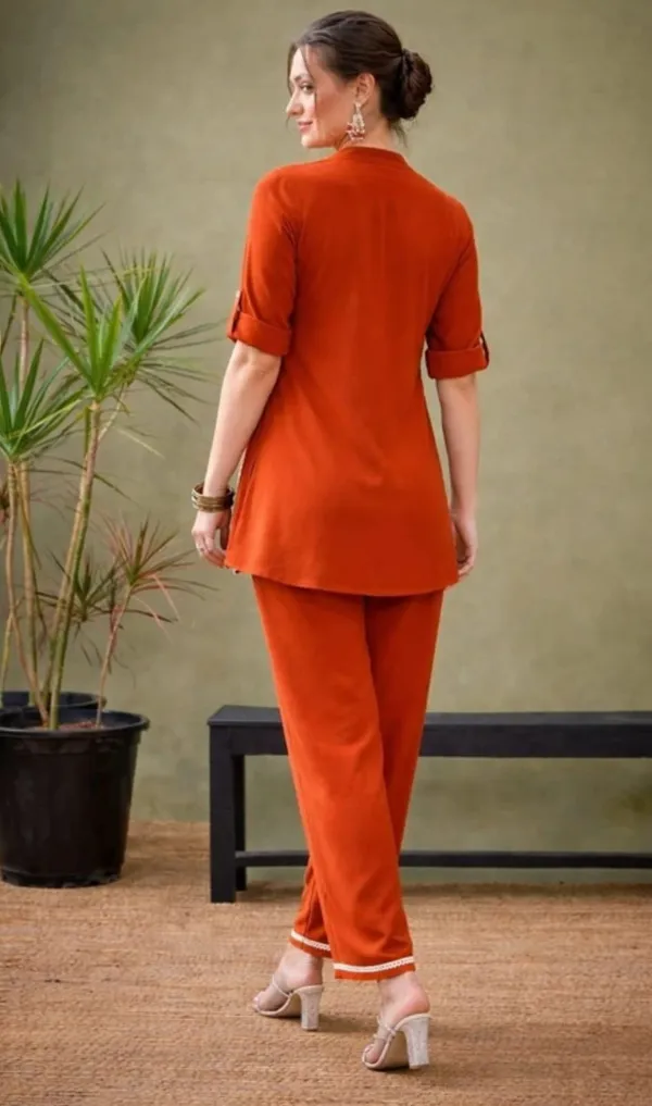Orangeembroidered_Co-Ord_Set_For_Women_|_Stylish_Rayon_Shirt_&_Straight_Pant_Set