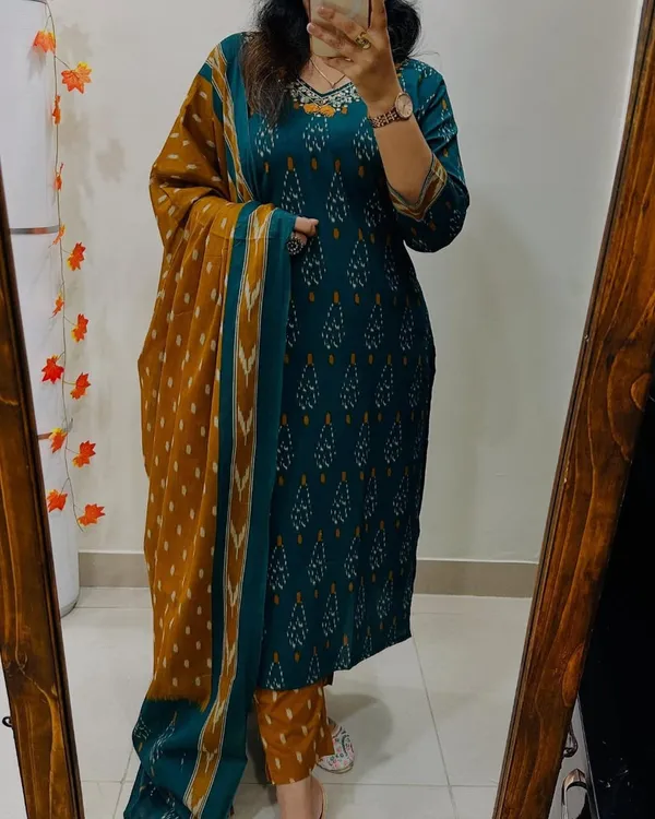 Teal_Blue_Printed_Kurta_Pant_Set_With_Dupatta_|_Elegant_Ethnic_Wear_For_Women