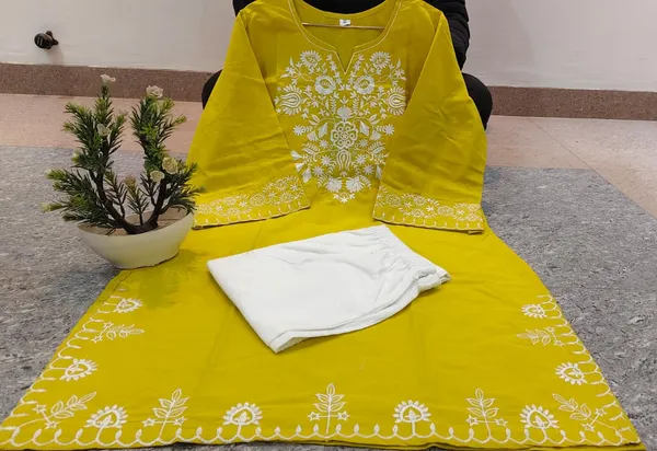 Embroidery_Yellow_Cotton_Kurta_Set_with_Palazzo_Pants