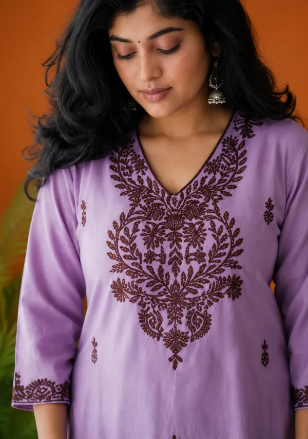 Lavender_Embroidered_Kurta_Set_With_Straight_Pants_For_Women