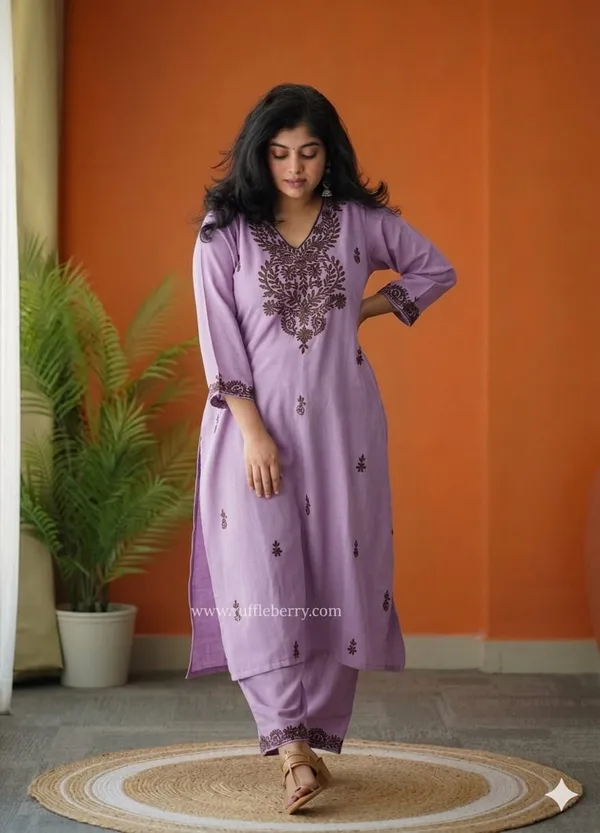 Lavender_Embroidered_Kurta_Set_with_Straight_Pants_for_Women