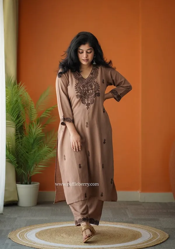 Brown_Embroidered_Kurta_Set_with_Straight_Pants_for_Women
