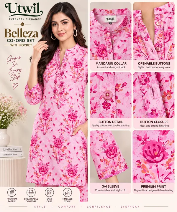 Utwil_Belleza_Women’s_Printed_Cambric_Kurta_Pant_Co-Ord_Set_with_Aloe_Vera_Soft_Finish