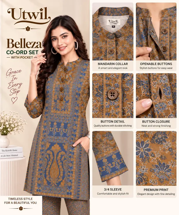 Utwil_Belleza_Women’s_Printed_Cambric_Kurta_Pant_Co-Ord_Set_with_Aloe_Vera_Soft_Finish