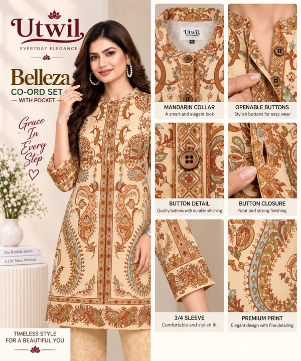 Utwil_Belleza_Women’s_Printed_Cambric_Kurta_Pant_Co-Ord_Set_with_Aloe_Vera_Soft_Finish