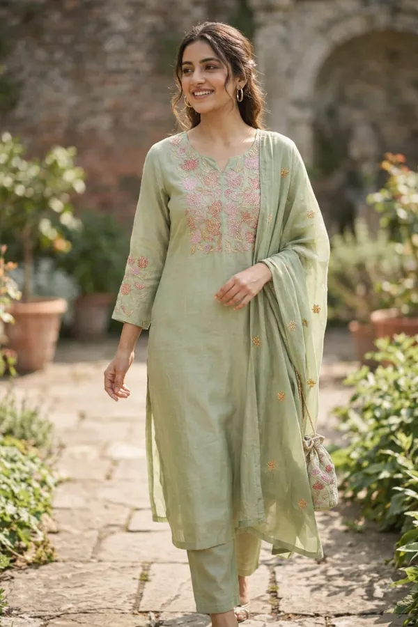 Pastal_Green_Mul_Chanderi__Kurta_Set_With_Dupatta_(3_Piece)_For_Women