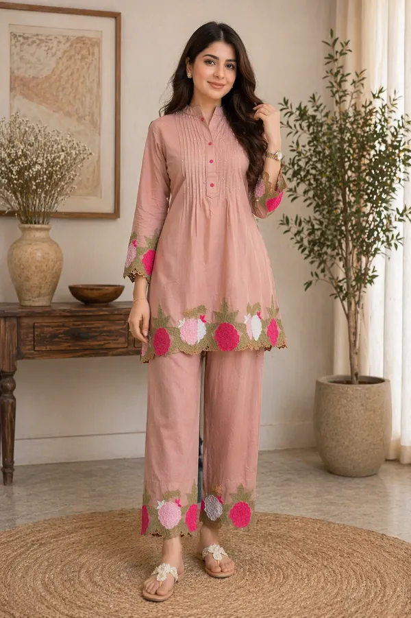 Light_peach_brown_skin_colour_mul_cotton__with_embroidery__Co-Ord_Set_For_Women