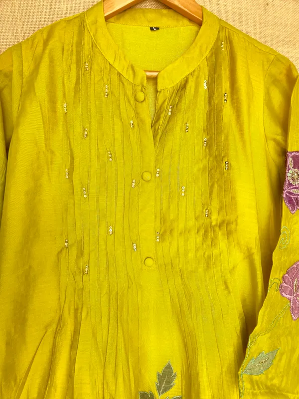 Olive_Yellow_Mul_Chanderi_Anarkali_Kurta_Set_With_Dupatta_For_Women