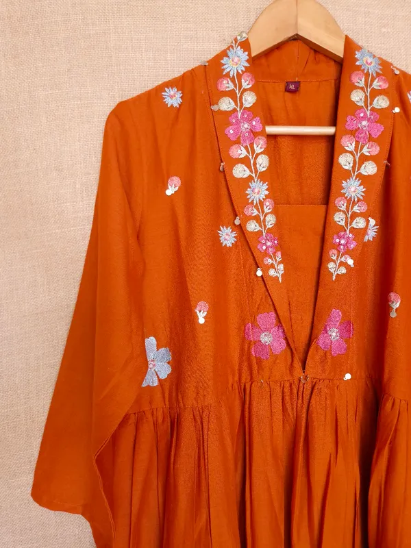 Rust_Orange_pure_Cotton_Anarkali_Kurta_Set_With_Dupatta_For_Women