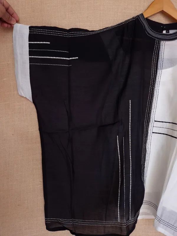 Black_And_White_Mul_Chanderi_Co-Ord_Set_(3_Piece)_For_Women