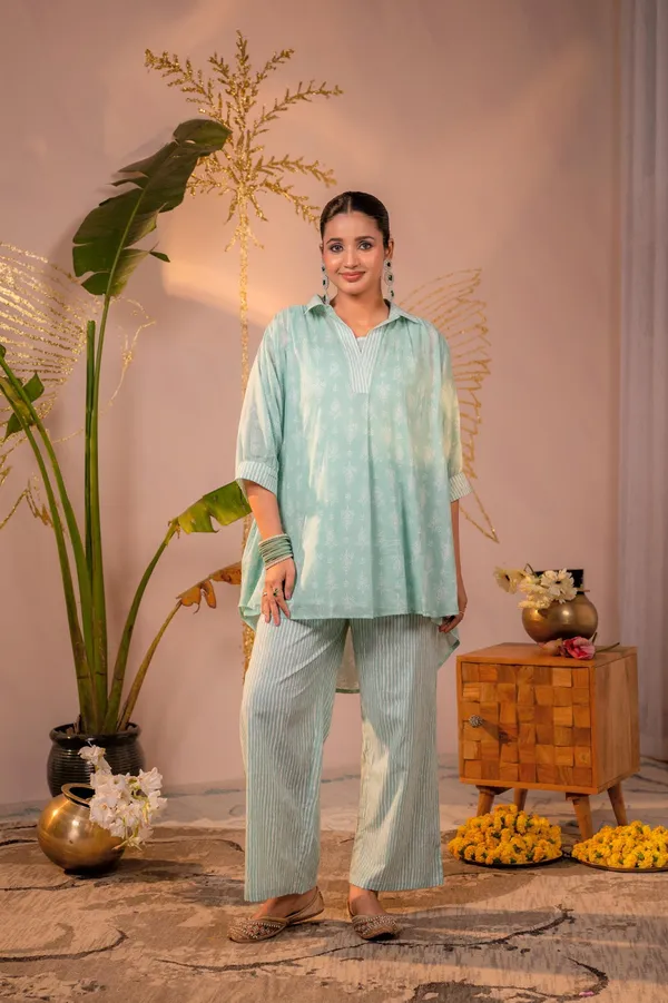 Mint_Green_pure_Mul_Cotton_with_hand_block_print_Co-Ord_Set_For_Women_with_matching_inner