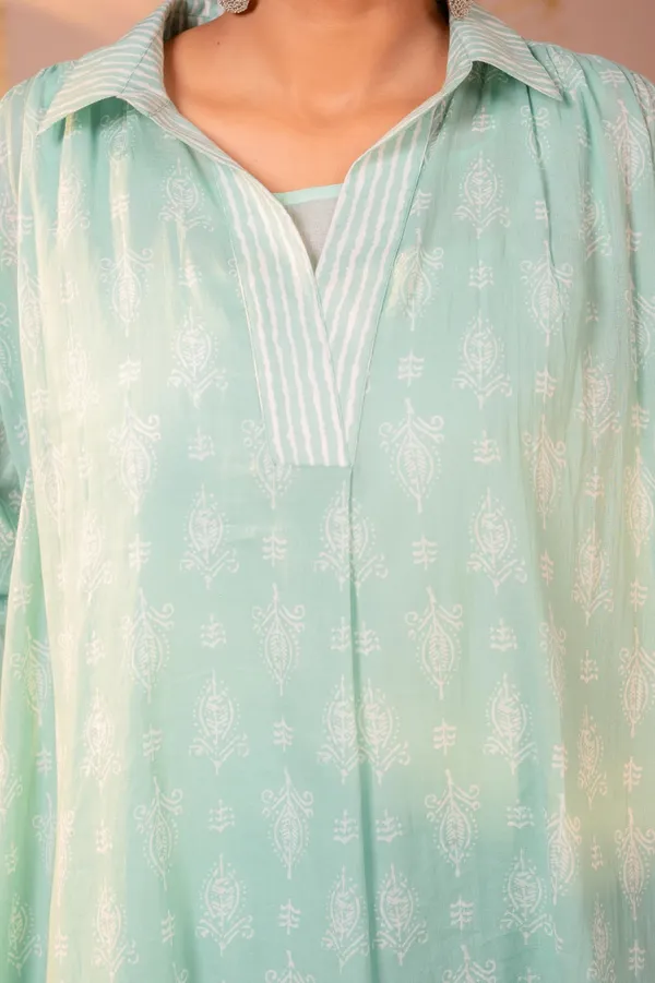 Mint_Green_pure_Mul_Cotton_with_hand_block_print_Co-Ord_Set_For_Women_with_matching_inner