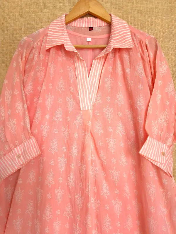 Peach_Pink_pure_Mul_Cotton_with_hand_block_print_Co-Ord_Set_For_Women_with_matching_inner