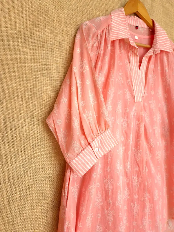 Peach_Pink_pure_Mul_Cotton_with_hand_block_print_Co-Ord_Set_For_Women_with_matching_inner