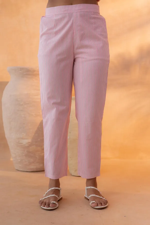 Pink_stripes_And_White_pure_Cotton_Kurta_knee_length_Set_with_embroidery_For_Women