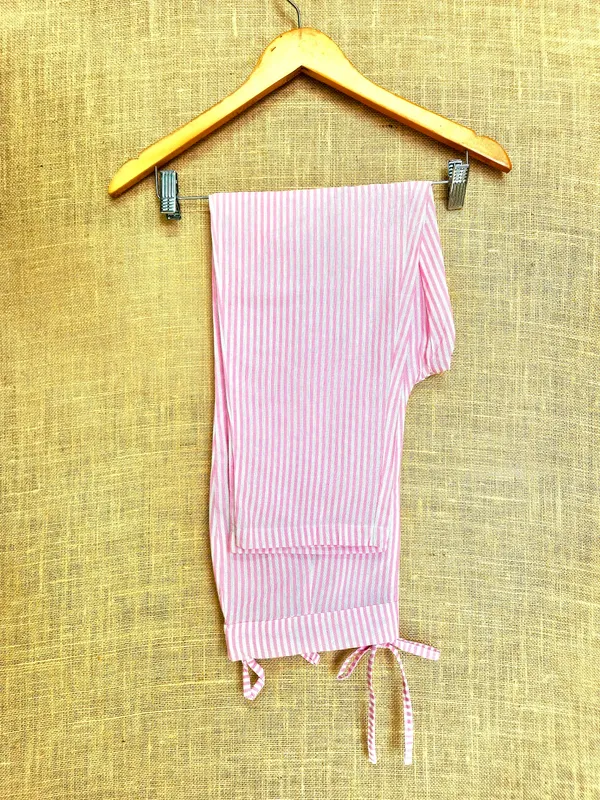 Pink_stripes_And_White_pure_Cotton_Kurta_knee_length_Set_with_embroidery_For_Women