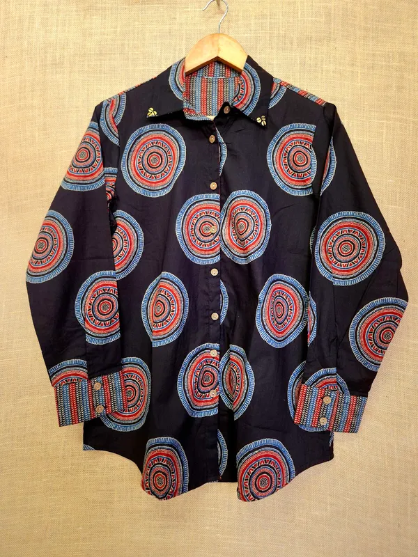 Black_Jaipuri_pure_Cotton_hand_block_print_Shirt_For_Women_with_metal_on_collar_tip