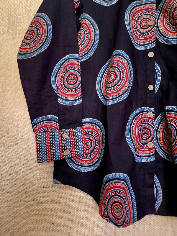 Black_Jaipuri_pure_Cotton_hand_block_print_Shirt_For_Women_with_metal_on_collar_tip