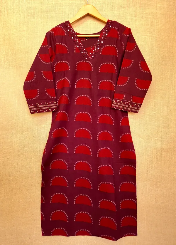 Dark_Wine_pure_Jaipuri_Cotton_hand_block_Kurta_Set_With_Dupatta_For_Women