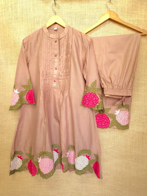 Light_peach_brown_skin_colour_mul_cotton__with_embroidery__Co-Ord_Set_For_Women