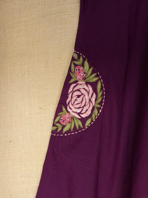 Wine_colour_embroidery_with_pockets_pure_Cotton_Kurta_Set_With_Dupatta_For_Women
