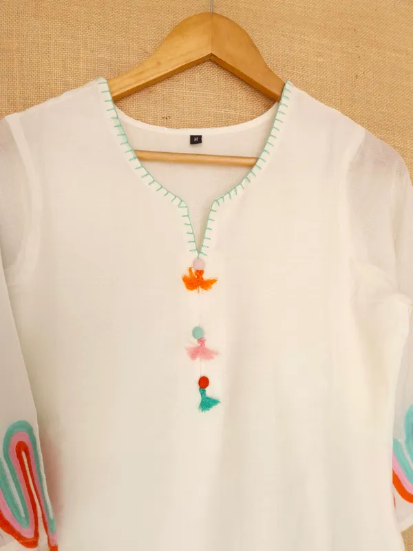 White_pure_Cotton_mul_embroidery_of_pastel_colours_Co-Ord_Set_For_Women_