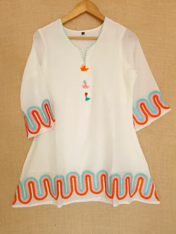 White_pure_Cotton_mul_embroidery_of_pastel_colours_Co-Ord_Set_For_Women_