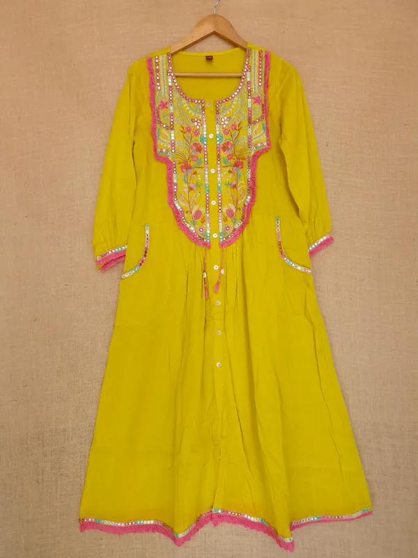 Lime_Yellow_Mul_Cotton_Kurta_Set_With_Dupatta_For_Women