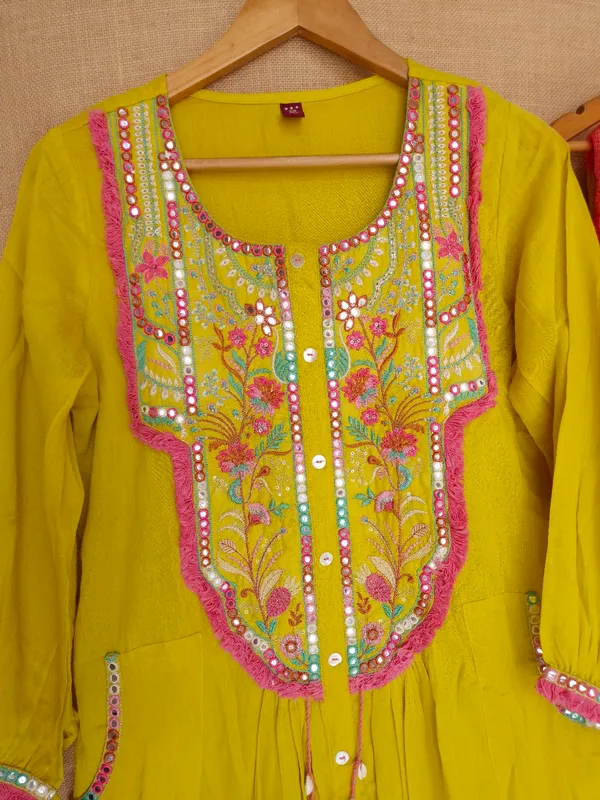 Lime_Yellow_Mul_Cotton_Kurta_Set_With_Dupatta_For_Women