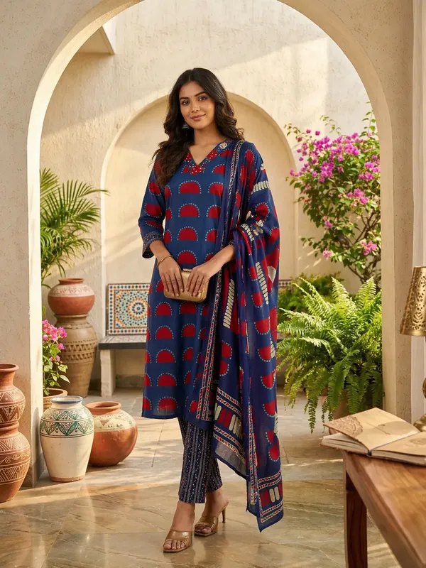 Royal_Blue_pure_Jaipuri_Cotton_hand_block_Kurta_Set_With_Dupatta_For_Women