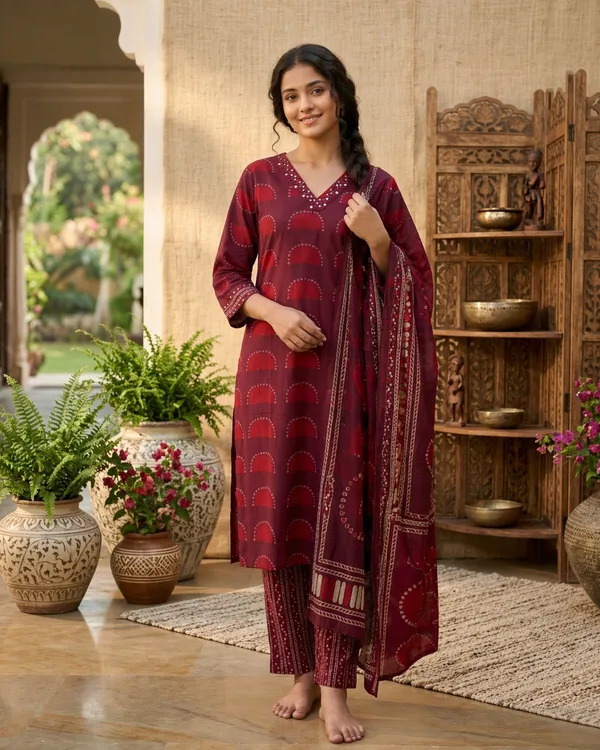 Dark_Wine_pure_Jaipuri_Cotton_hand_block_Kurta_Set_With_Dupatta_For_Women