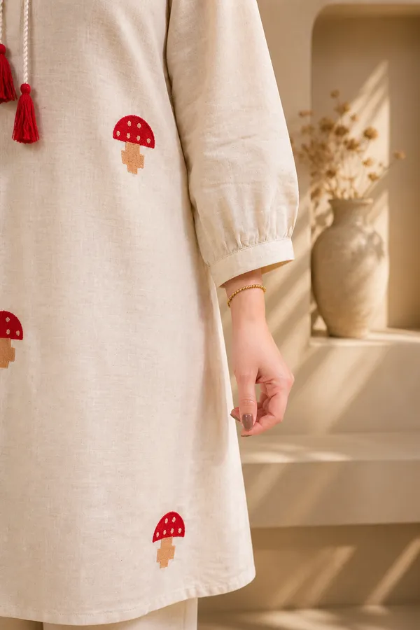 Cream_White_Flax_Cotton_Embroidered_mushroom_Kurta_Set_For_Women