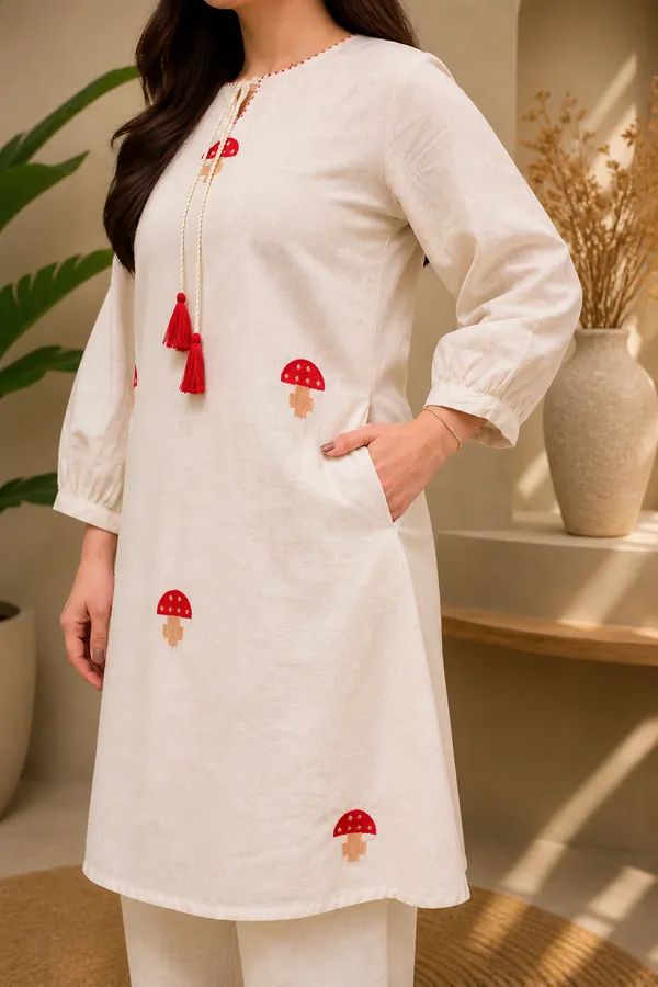 Cream_White_Flax_Cotton_Embroidered_mushroom_Kurta_Set_For_Women