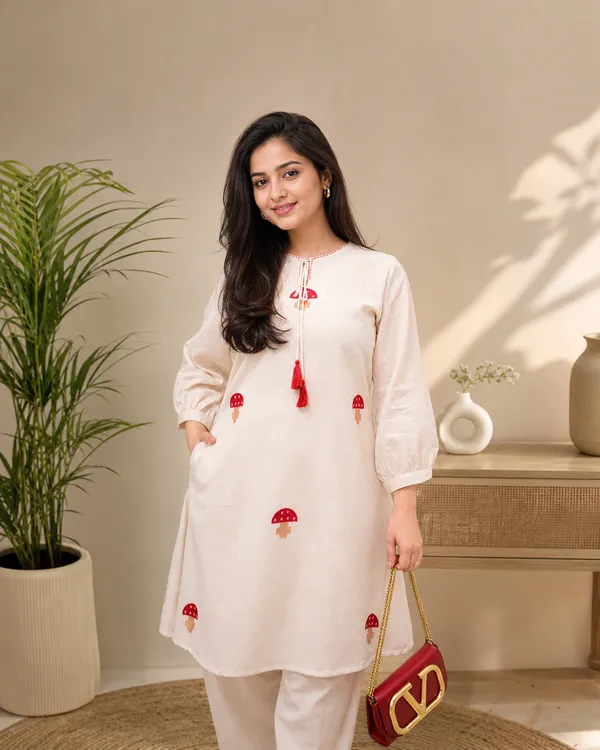 Cream_White_Flax_Cotton_Embroidered_mushroom_Kurta_Set_For_Women