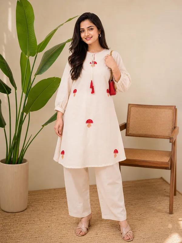 Cream_White_Flax_Cotton_Embroidered_mushroom_Kurta_Set_For_Women