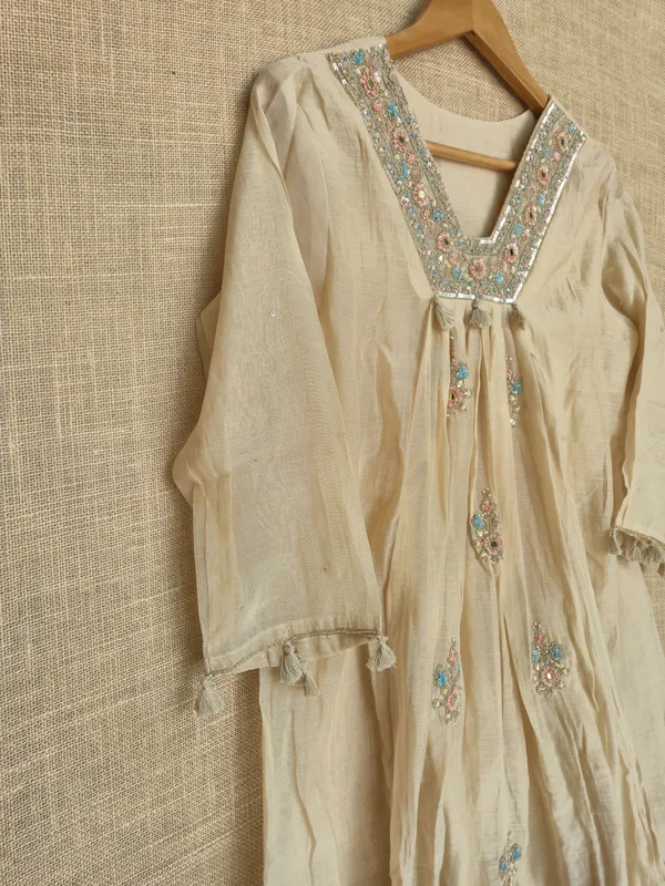 Beige__pure_Mul_Chanderi_Kurta_Pant_Set_For_Women_with_real_hand_work_,frills