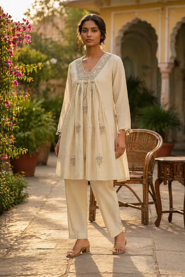 Beige__pure_Mul_Chanderi_Kurta_Pant_Set_For_Women_with_real_hand_work_,frills