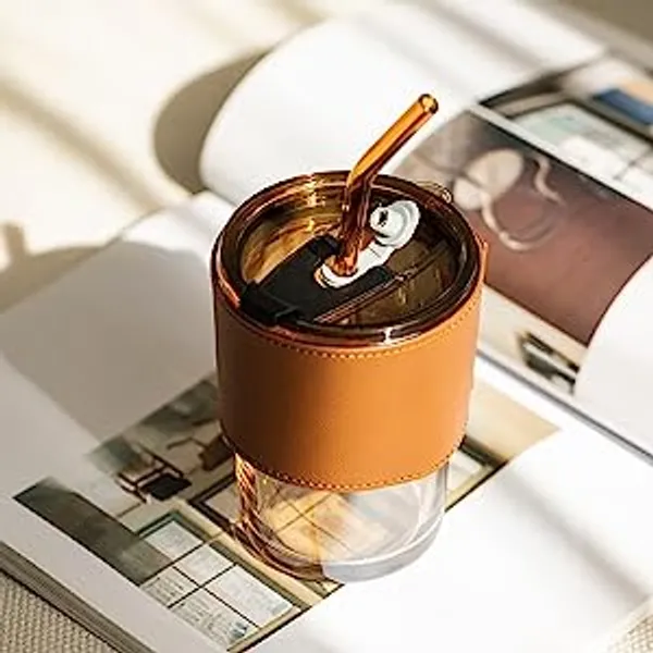 Slub_Glass_Mug_With_Straw_&_Leather_Cover_(400Ml)