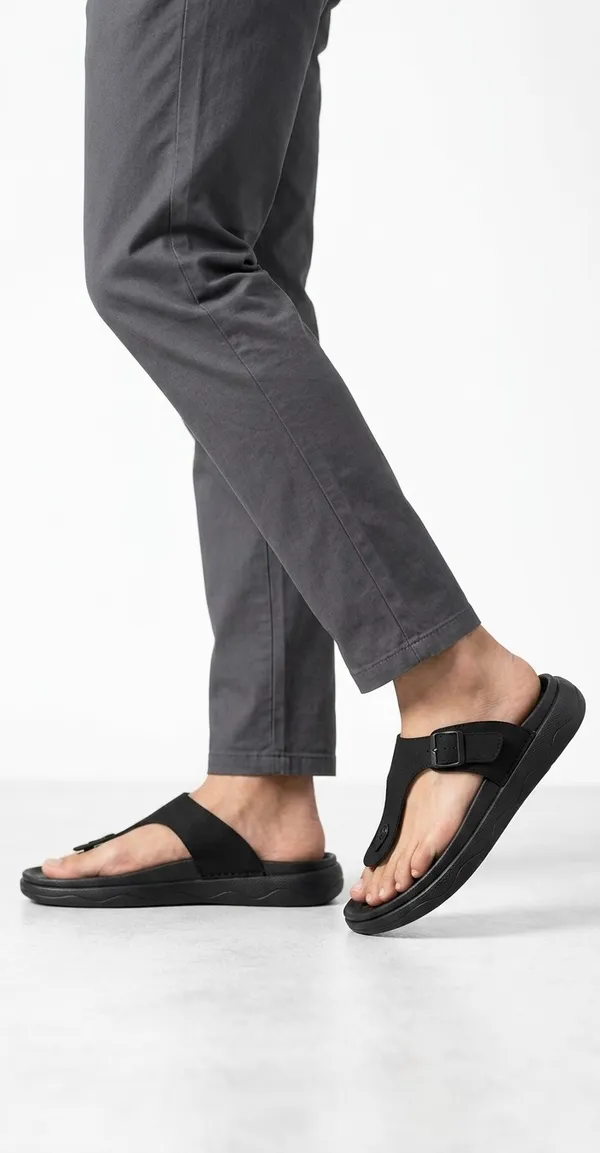Black_Polyurethane_Premium_T-Strap_Sandals_For_Men