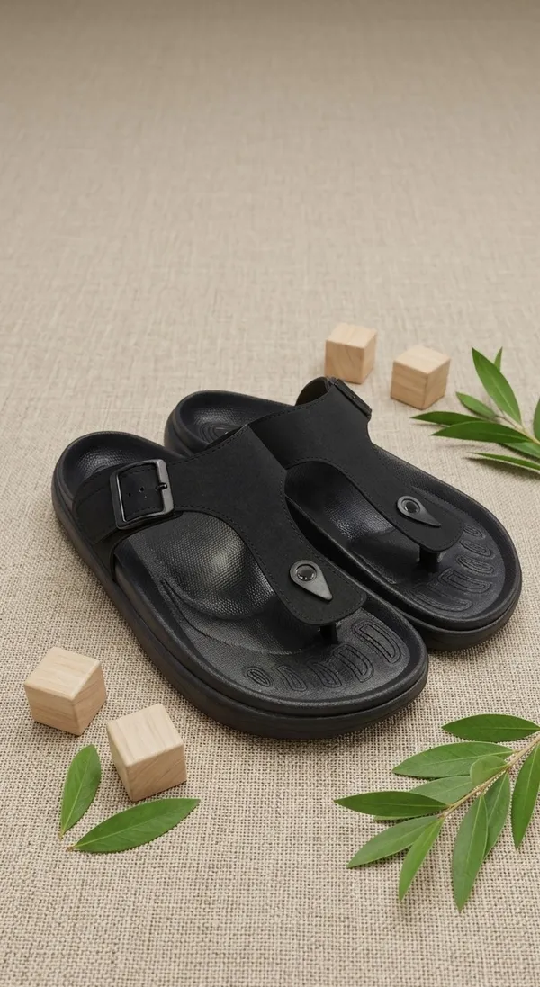 Black_Polyurethane_Premium_T-Strap_Sandals_For_Men
