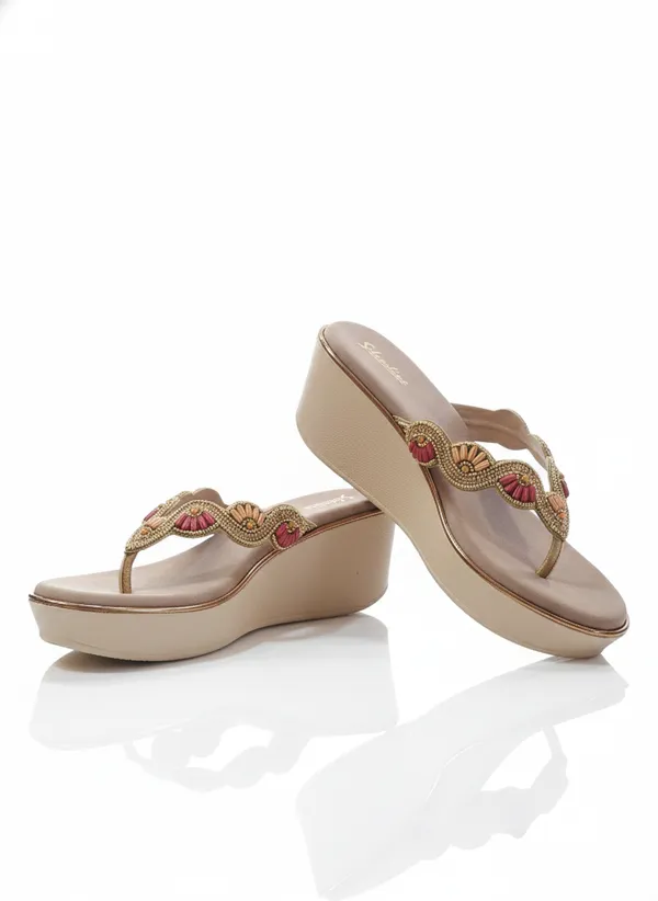 Cream_Polyurethane_Premium_Wedge_Sandals_For_Women