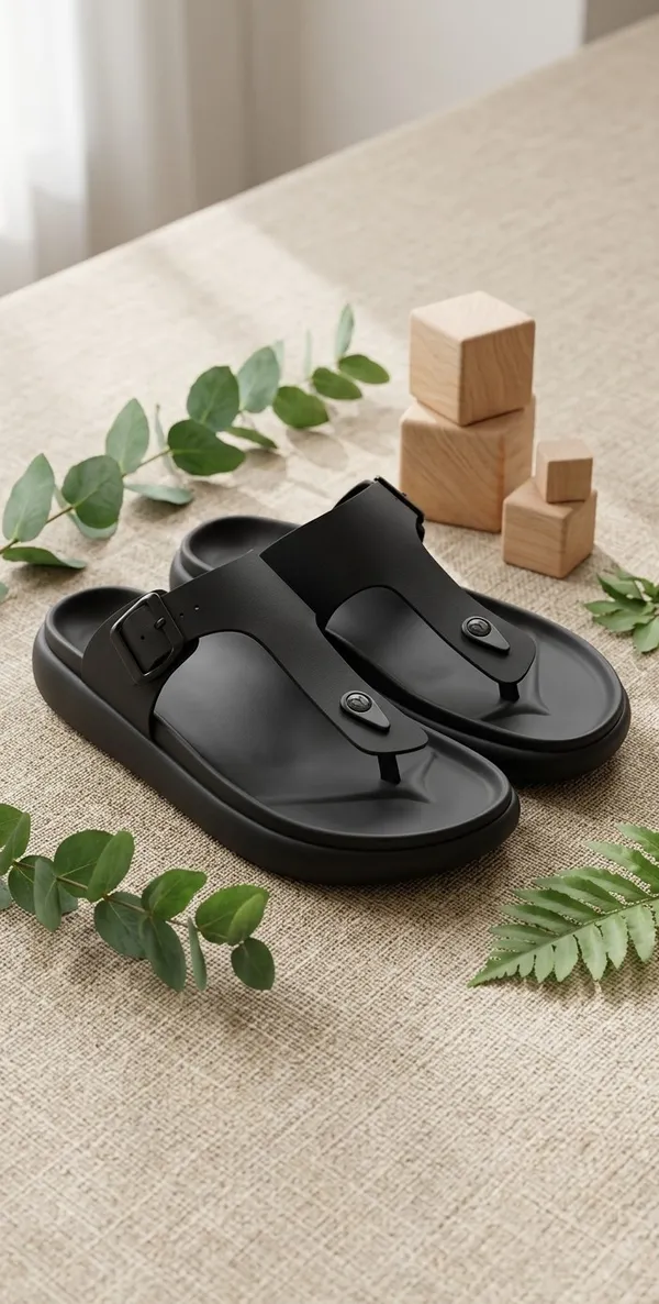 Black_Polyurethane_Premium_Thong_Sandals_For_Men