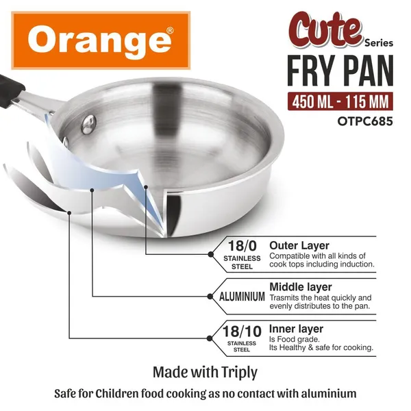 Triply_Stainless_Steel_Mini/Baby/Small_Sized_(Cute_Fry_Pan_450_ML)_|_Heavy_Bottom_|_Induction_Friendly_|_2.5mm_Thickness_|_Cool_Touch_Bakelite_Stainless_Steel_Handle_|_5Year_Warranty