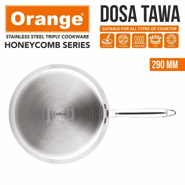 Triply_Stainless_Steel_Non-Stick_Honeycomb_Dosa/Uttapa_Tawa_27_cm_|_Induction_Frinedly_|_Cool_Touch_Riveted_Handle_|_2.5mm_Thickness_|_Metal_Spoon_Friendly_|_5Year_Warranty