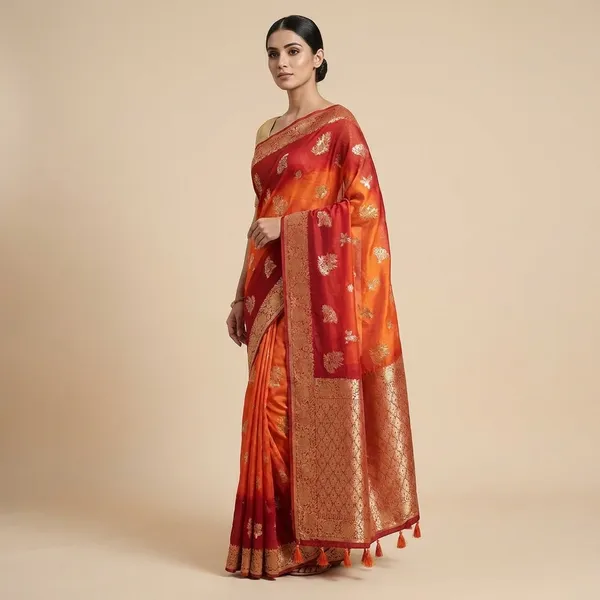 Red_And_Orange_Silk_Saree_With_Zari_Work_For_Women