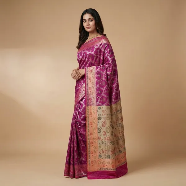 Magenta_And_Golden_Banarasi_Silk_Saree_With_Brocade_Design_For_Women