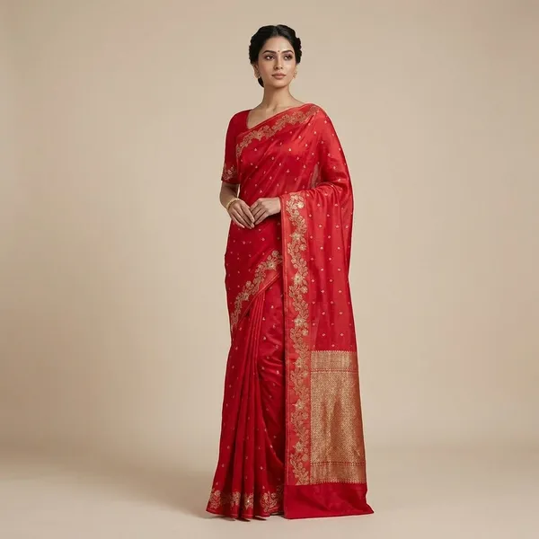 Red_Banarasi_Silk_Saree_With_Zari_Work_For_Women